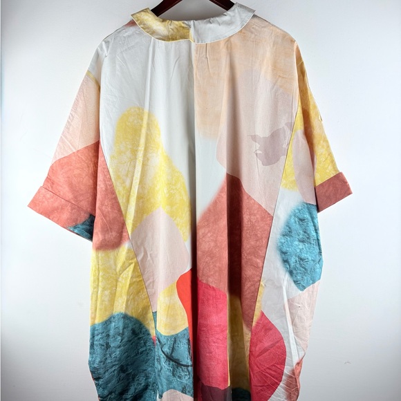 Zapelle Abstract Colorful Artsy Print Cotton Poplin Oversized Shirt Dress L 12 - Picture 9 of 10